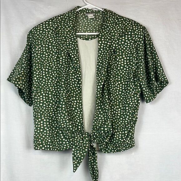 Vintage Koret Green Polka Dot Front Tie Blouse - Picture 1 of 6